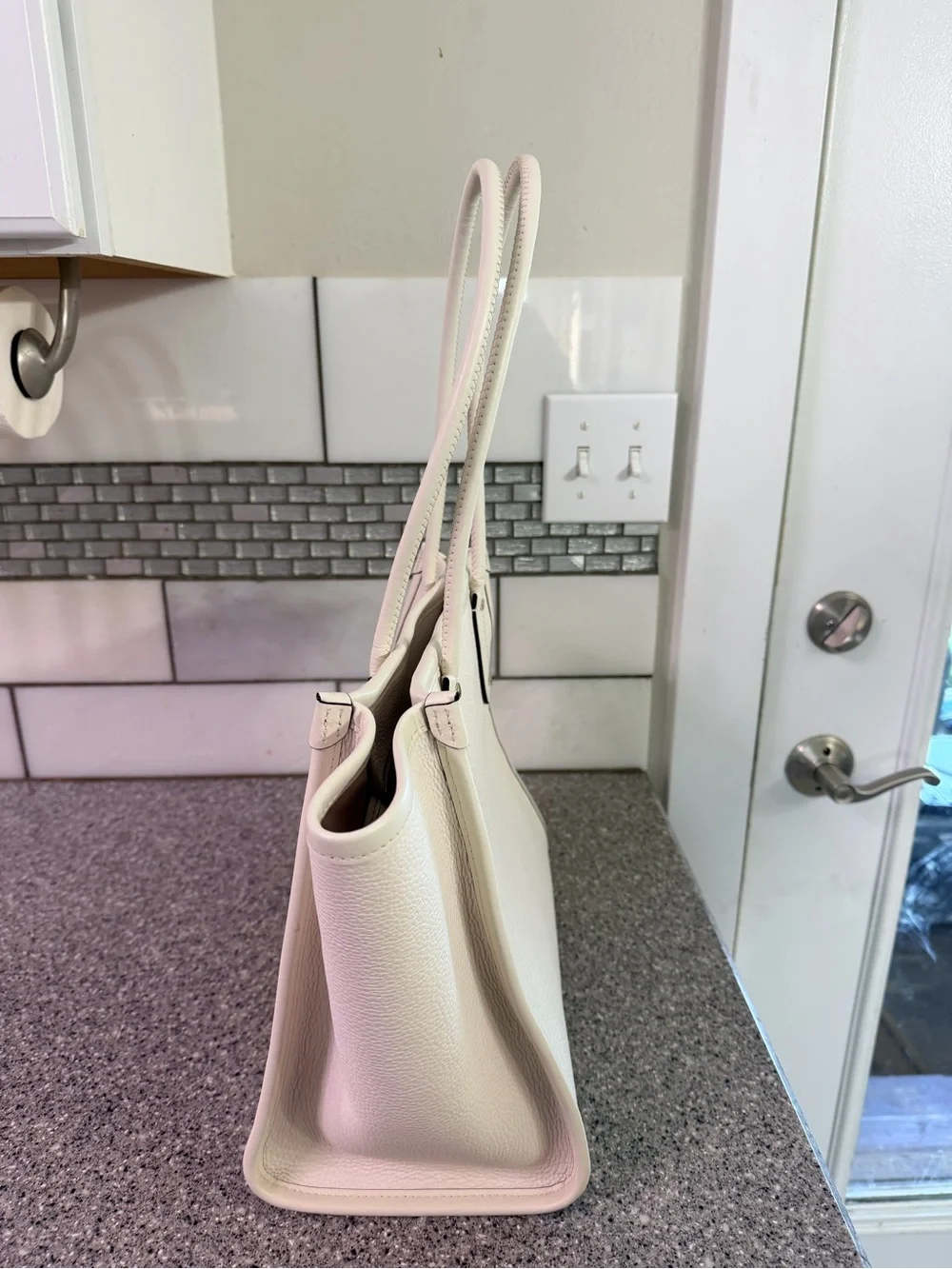 kate spade ivory/cream Leather Logo Tote